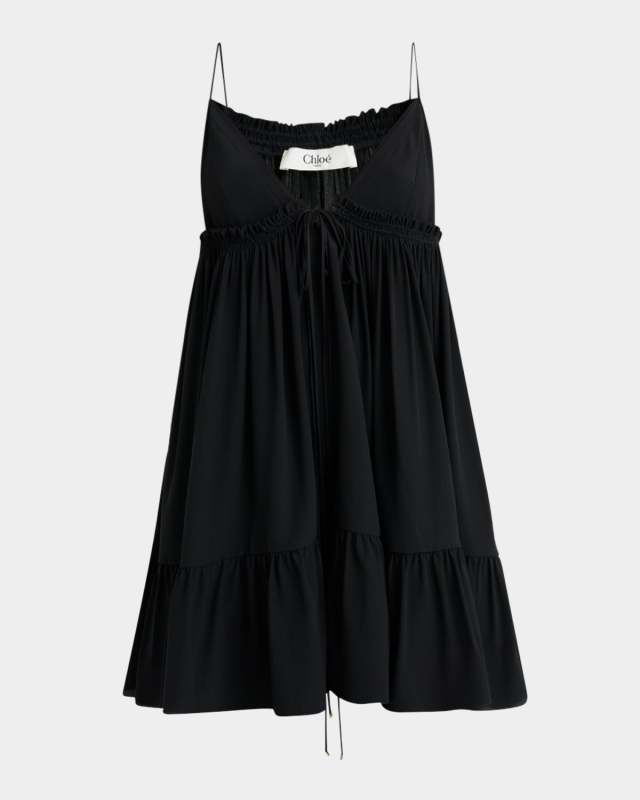 V-Neck Ruffle Mini Babydoll Dress